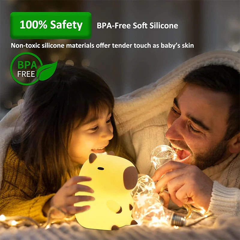 Cute Capybara Night Light Children'S Silicone Nightlight Gift USB Rechargeable Animal Touch Bedside Sleep Lamp Decoration